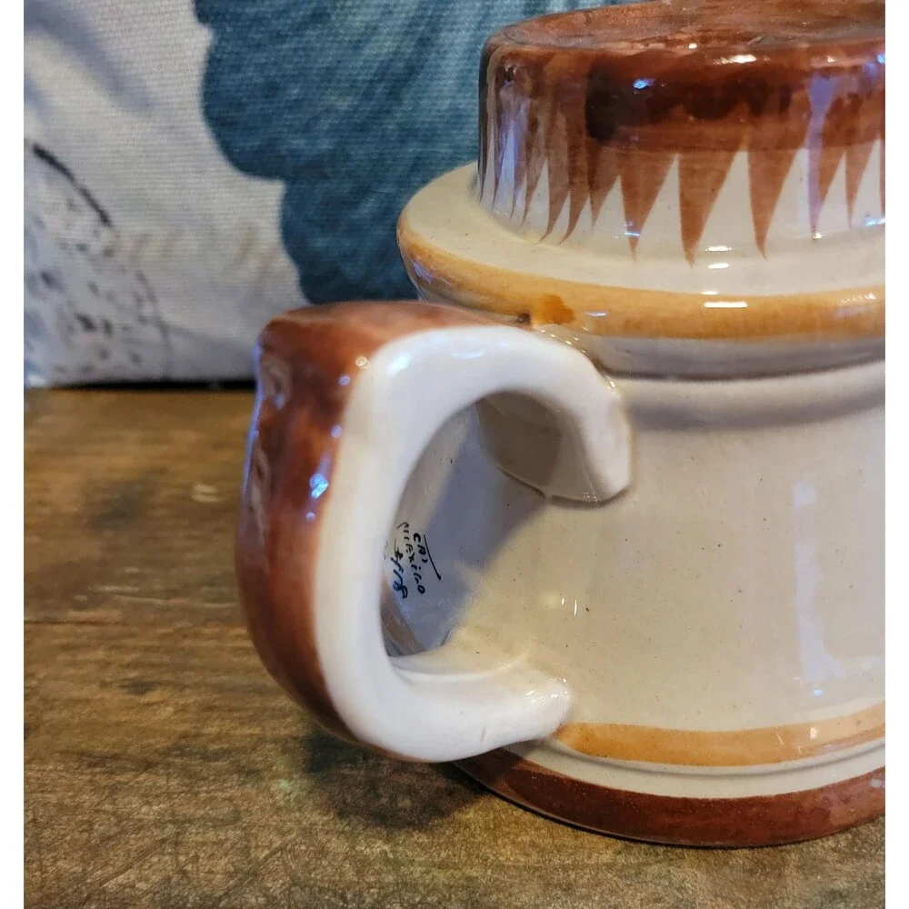 Pottery Candlestick Holder with Pretty Bird - Made in Mexico, Signed - 1980s